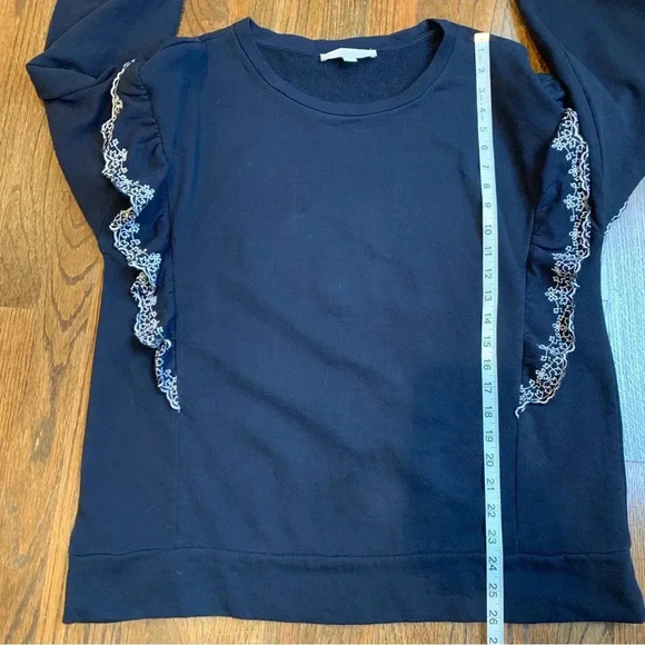 LOFT XL Navy Embroidered Ruffle Top Sweatshirt Feminine - Picture 8 of 9